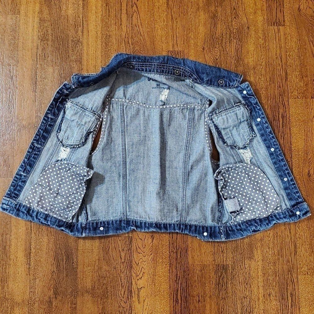 Vanity Womens Sz Medium Denim Vest Distressed Bejeweled - Picture 4 of 11